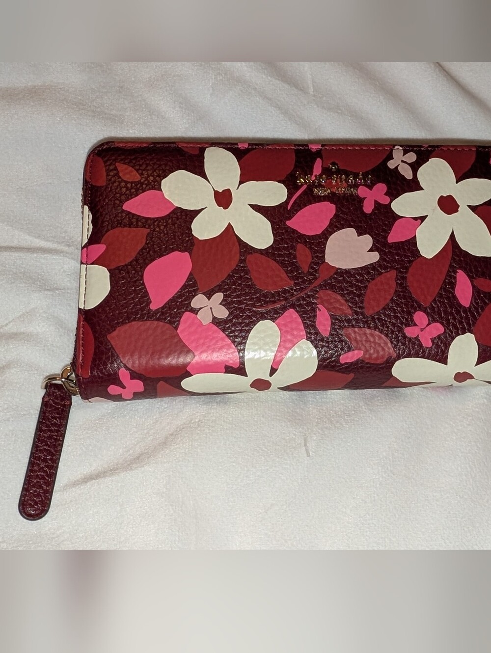 Floral Zip-Around Wallet in Burgundy, Pink & Cream